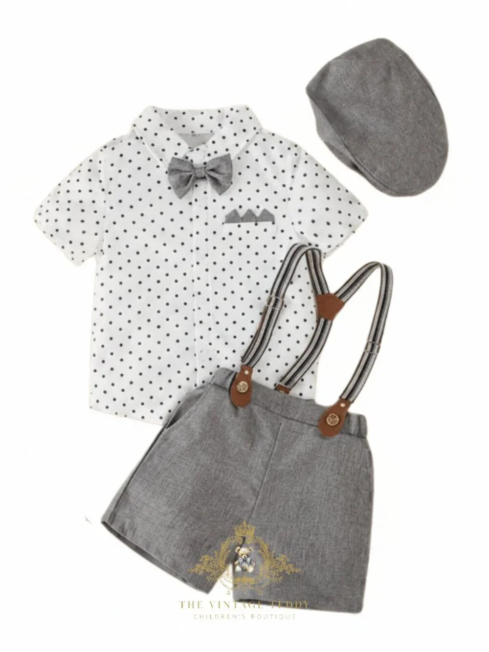 NWT Handsome Boys Oxford Button Down Shirt Shorts Bow Tie Kids Matching Set 3-4T